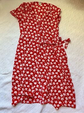 J. Crew Red Floral Midi Wrap Dress
